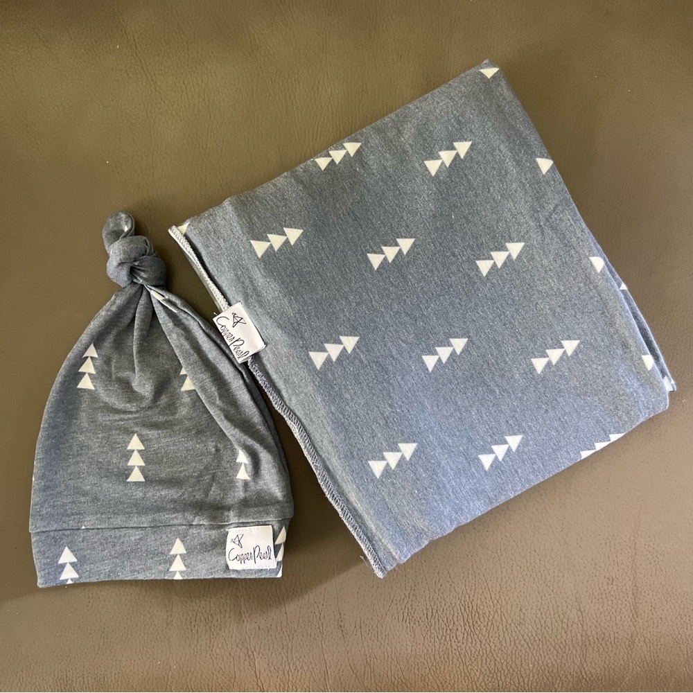 Copper Pearl Knit Swaddle Blanket & Top Knot Hat